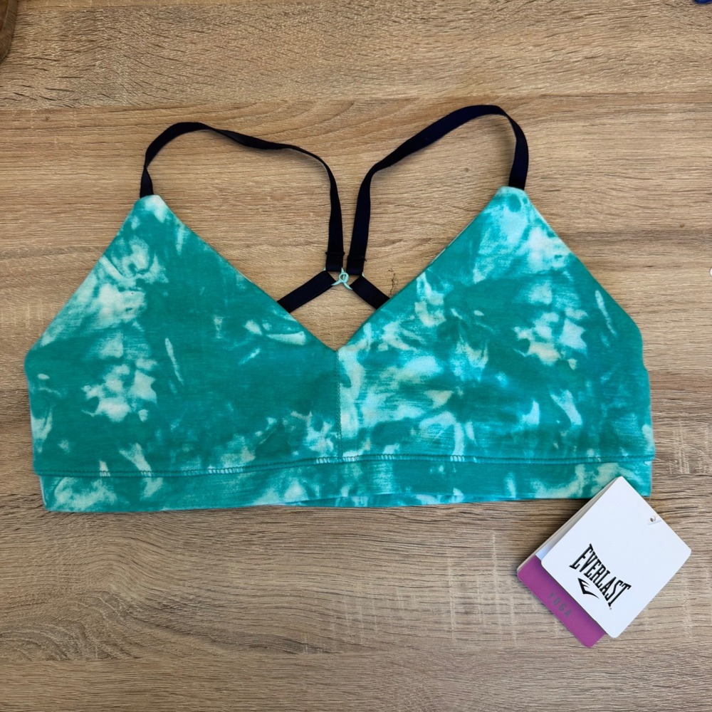 Everlast Yoga Bra Teal Tie Dye Bahama Sea Adjustable Y-Back Straps S19541EV-HT-I
